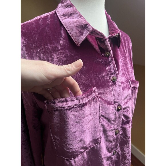 Anthropologie Pilcro Women Shirt Medium Relaxed Velvet Purple Buttondown - Picture 10 of 10
